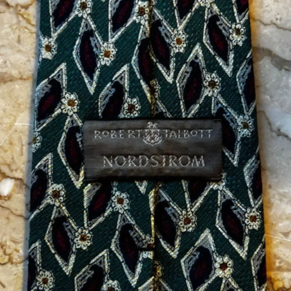 Vintage Mens Tie Robert Talbott for Nordstrom Green Maroon Diamond Shapes